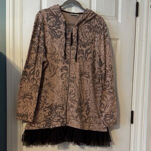 LOGO Lounge by Lori Goldstein Brown and Black Hooded Jacket